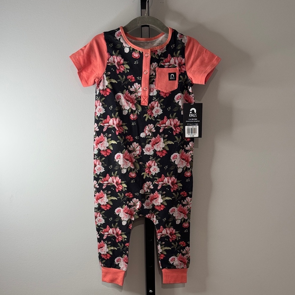 Rags Floral Baby Romper with Coral Accents 18-24 Months New NWT
